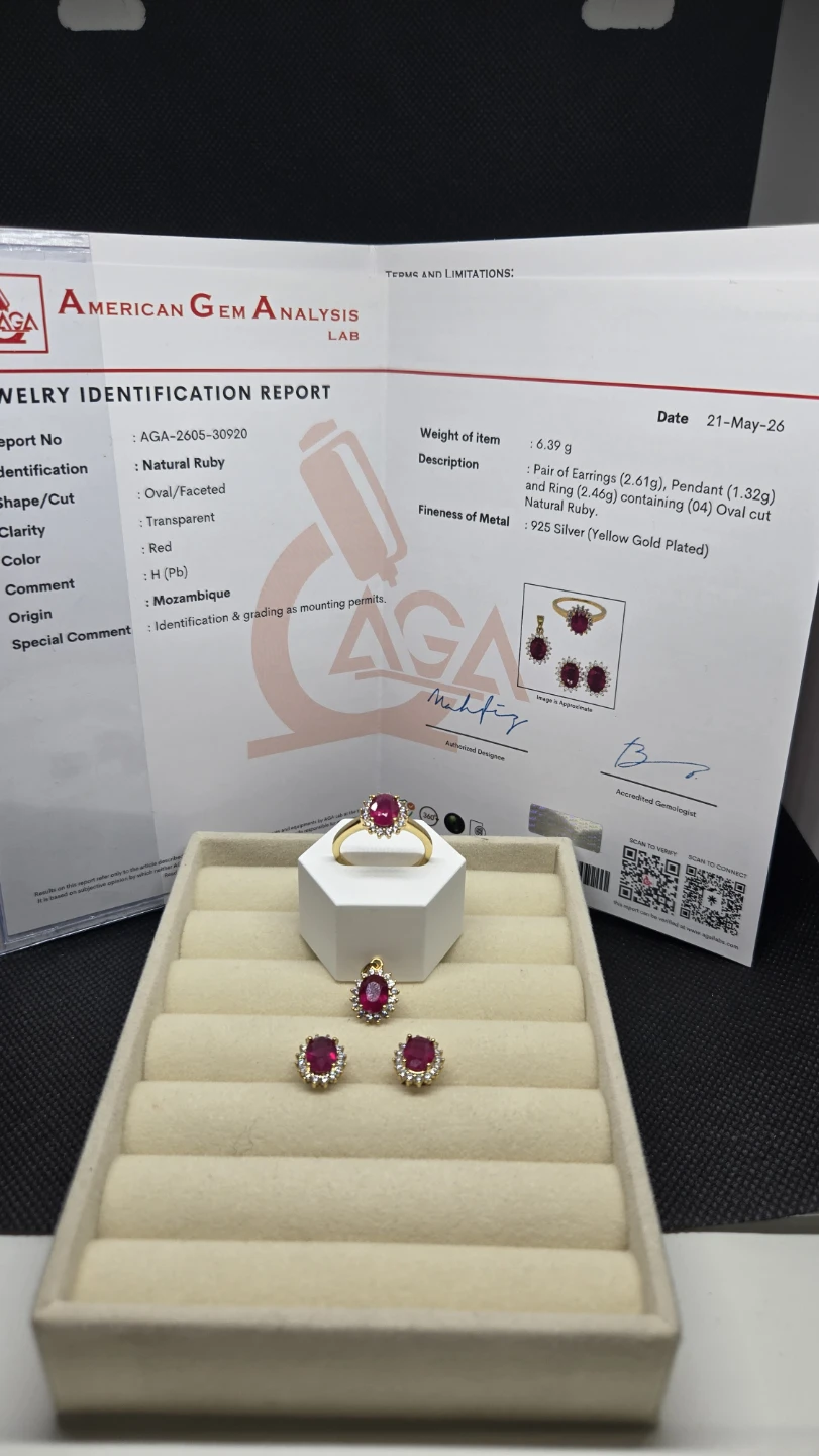 Natural Ruby Pendant, Ring, and Earrings Set - photo 2
