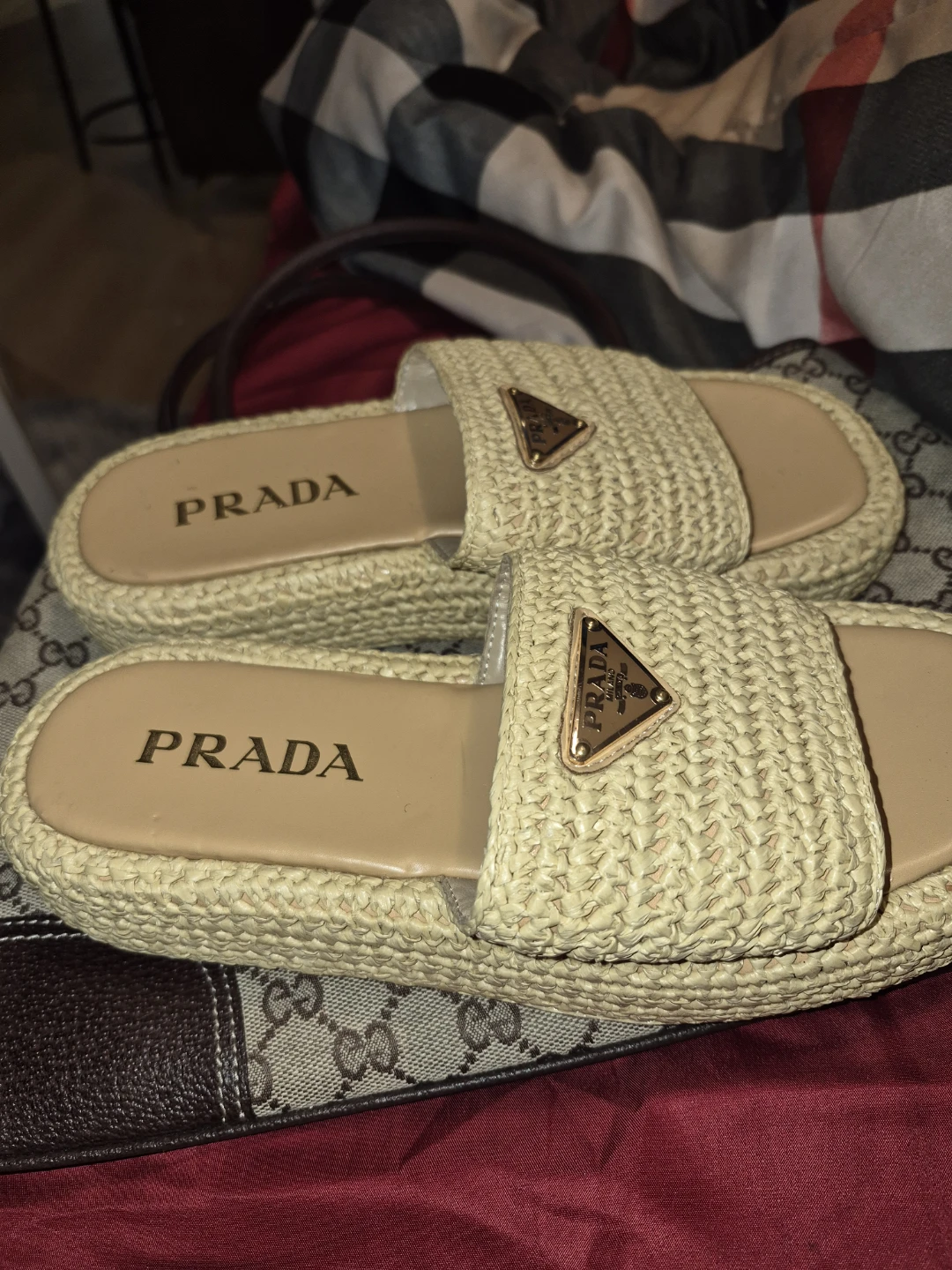 PRADA Straw Slide Sandals