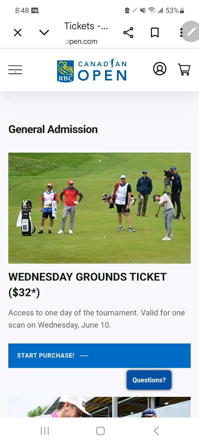 Canadian Open Golf Wednesday Grounds Ticket