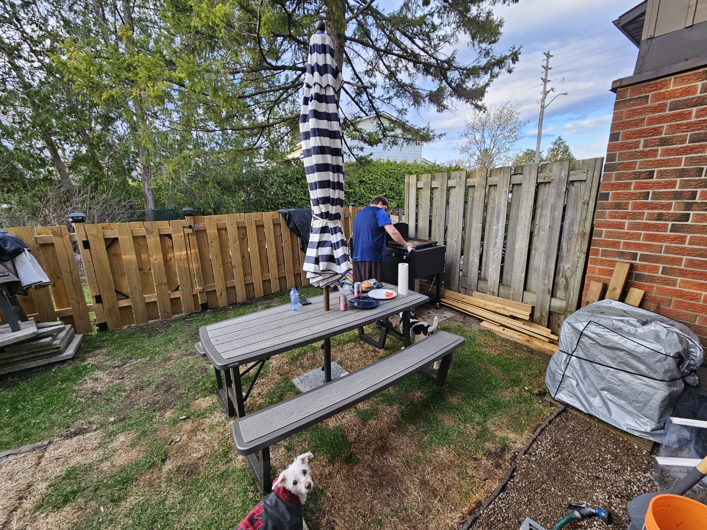 Lifetime picnic table, umbrella, and umbrella base w/ wheels