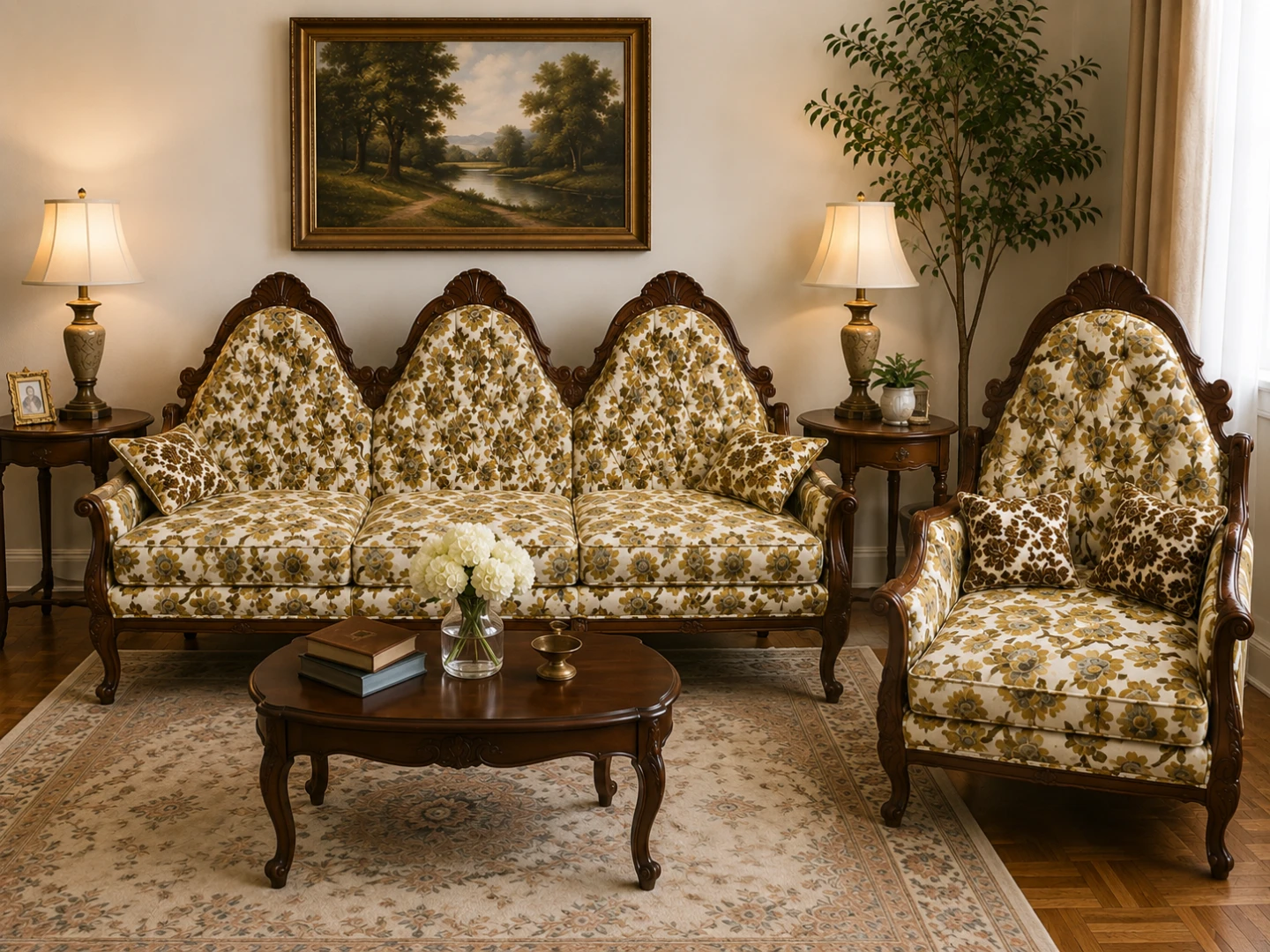 Vintage French Provincial sofa and chair, circa 1940s–1950s