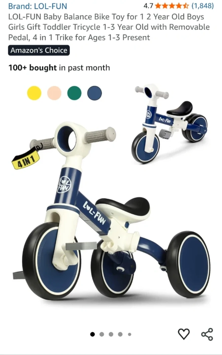 LOL-FUN 4-in-1 Baby Balance Bike Tricycle with pedals ⚽️