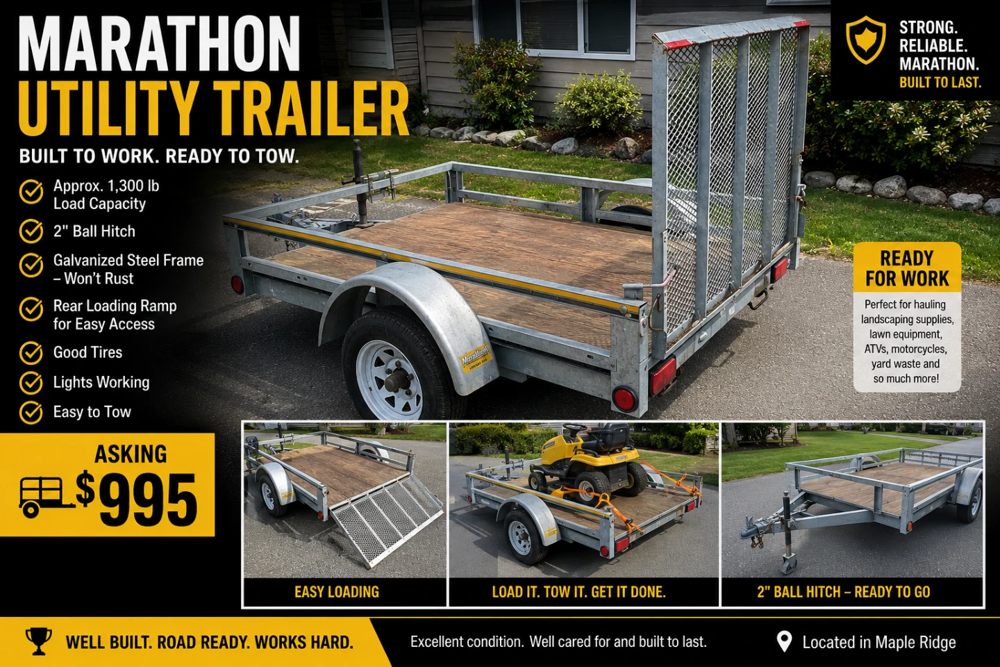 Marathon Utility Trailer – Excellent Condition