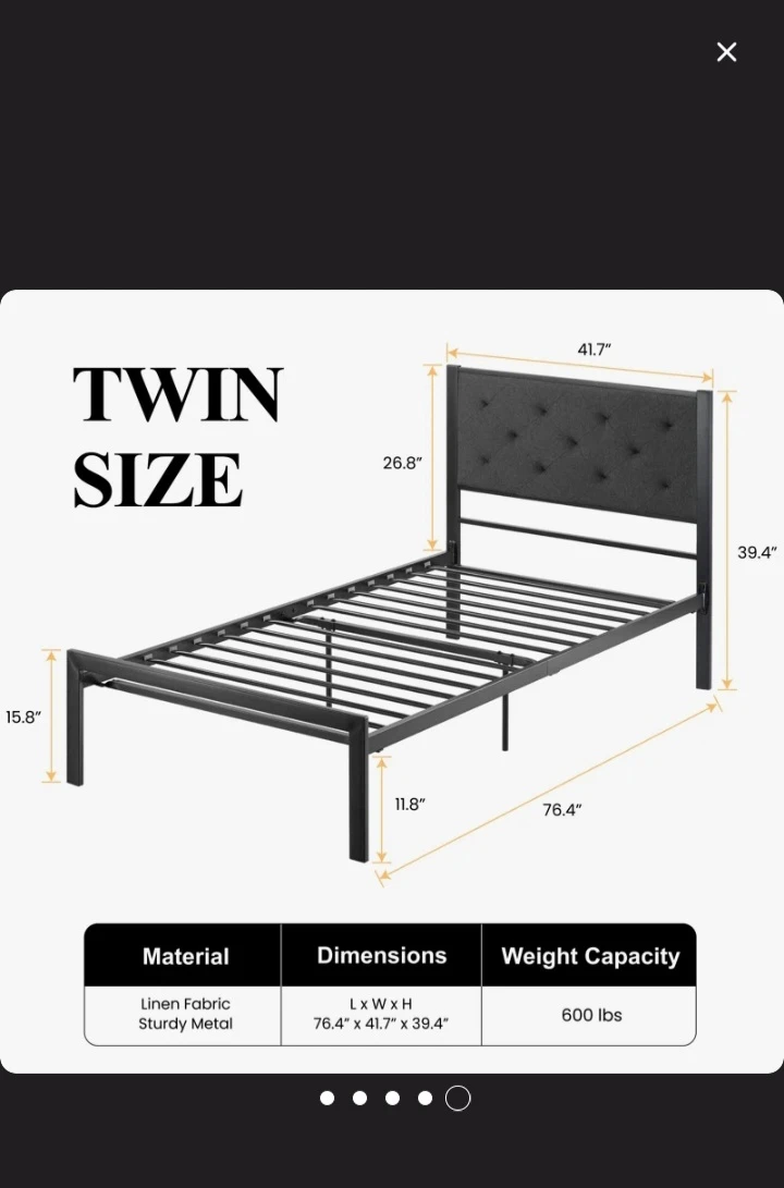 Twin  XL Size Upholstered Headboard Metal Bed Frame - photo 3
