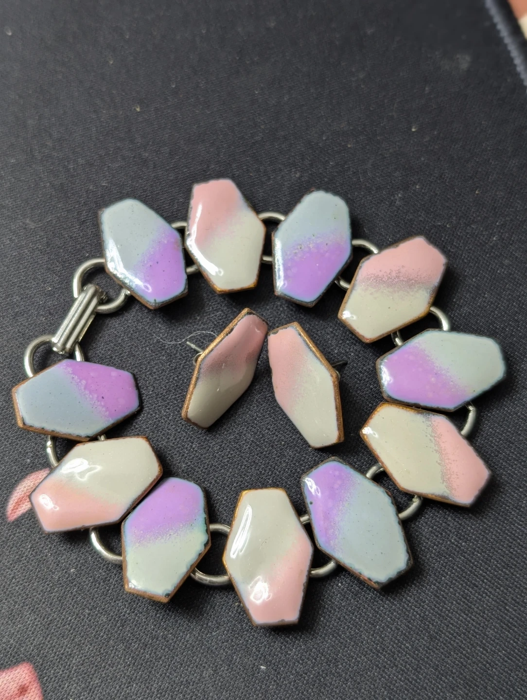 Enamel Hexagon Link Bracelet & Earrings Set