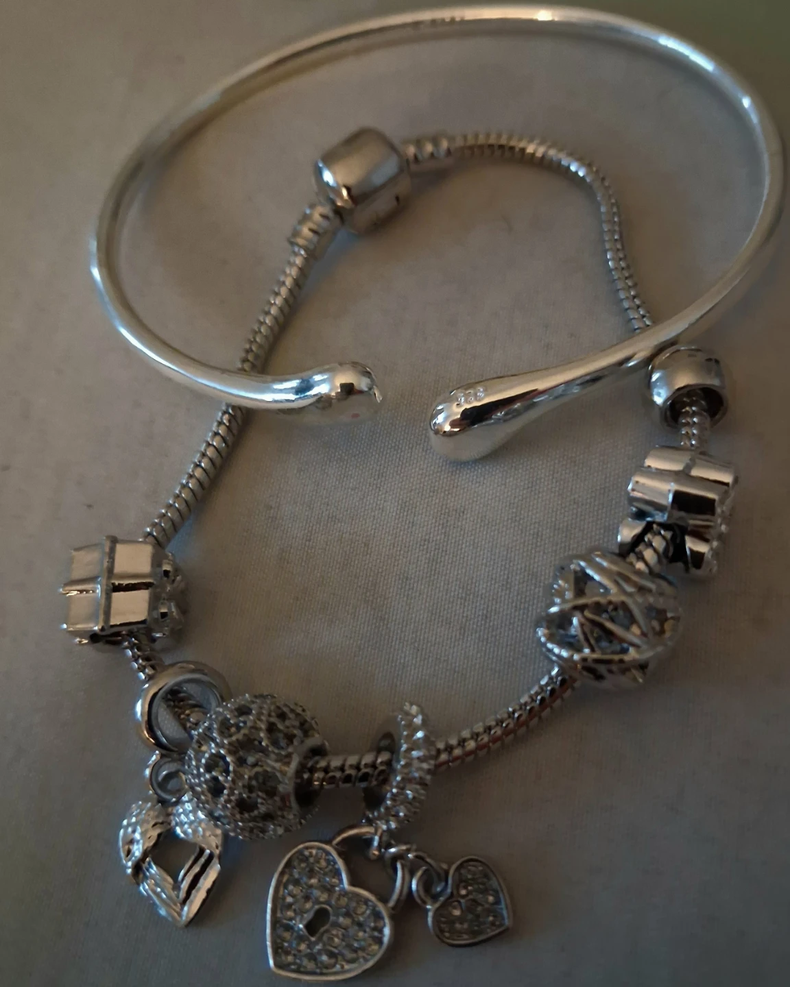 Silver Charm Bracelet with Heart and Lock Charms