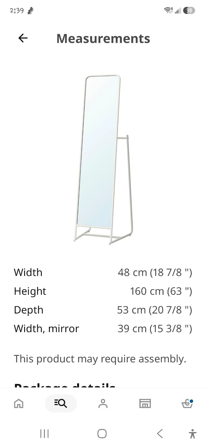 IKEA White Standing Mirror with Hooks