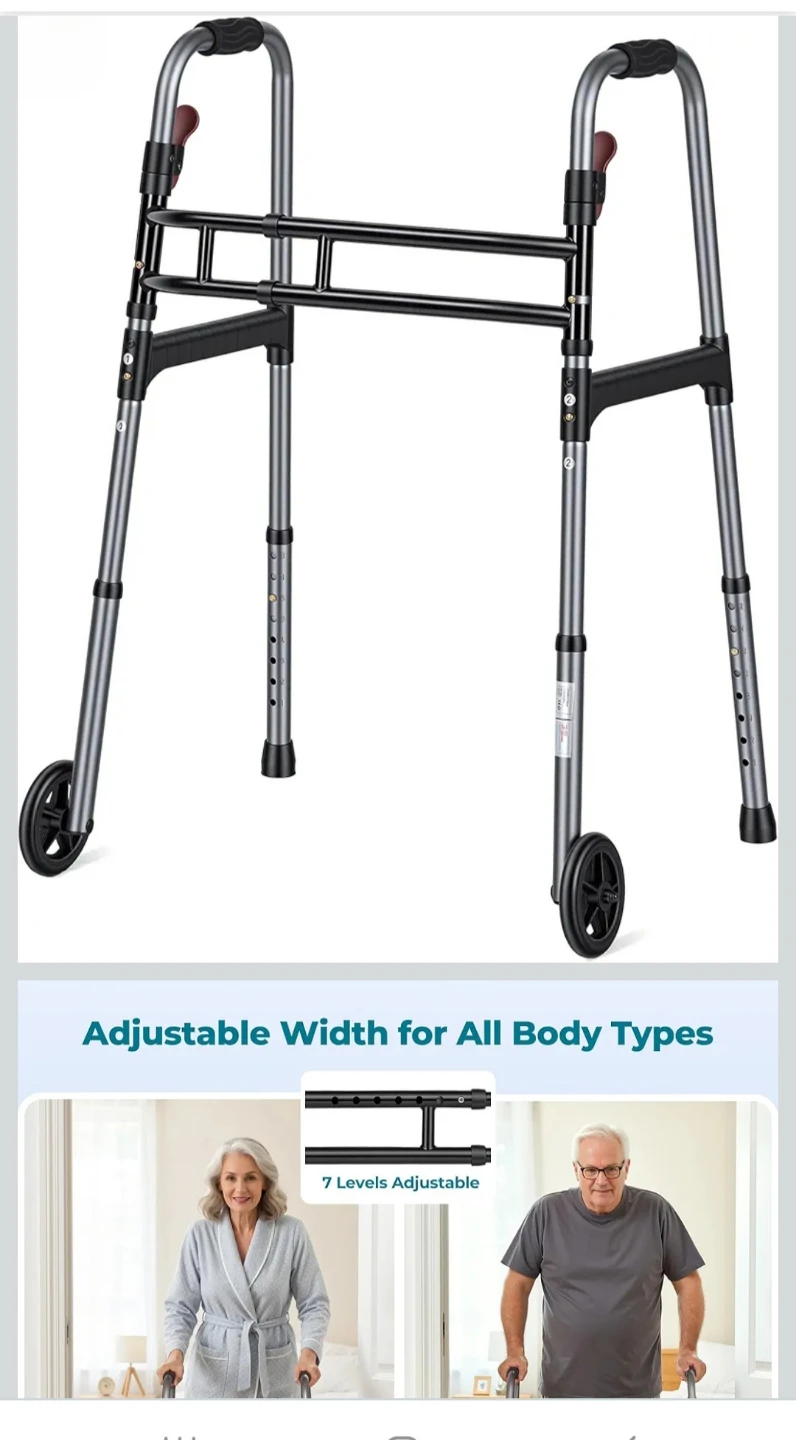 Foldable Walker with Wheels and Seat
