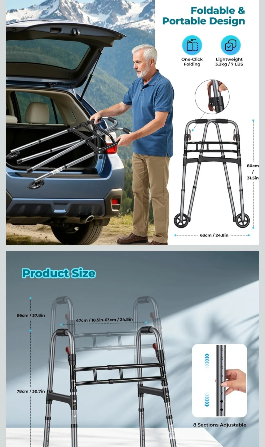 Foldable Walker with Wheels and Seat - photo 4