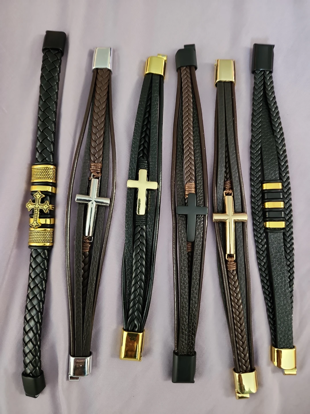 Men's Leather Bracelet with Cross Charm - photo 3
