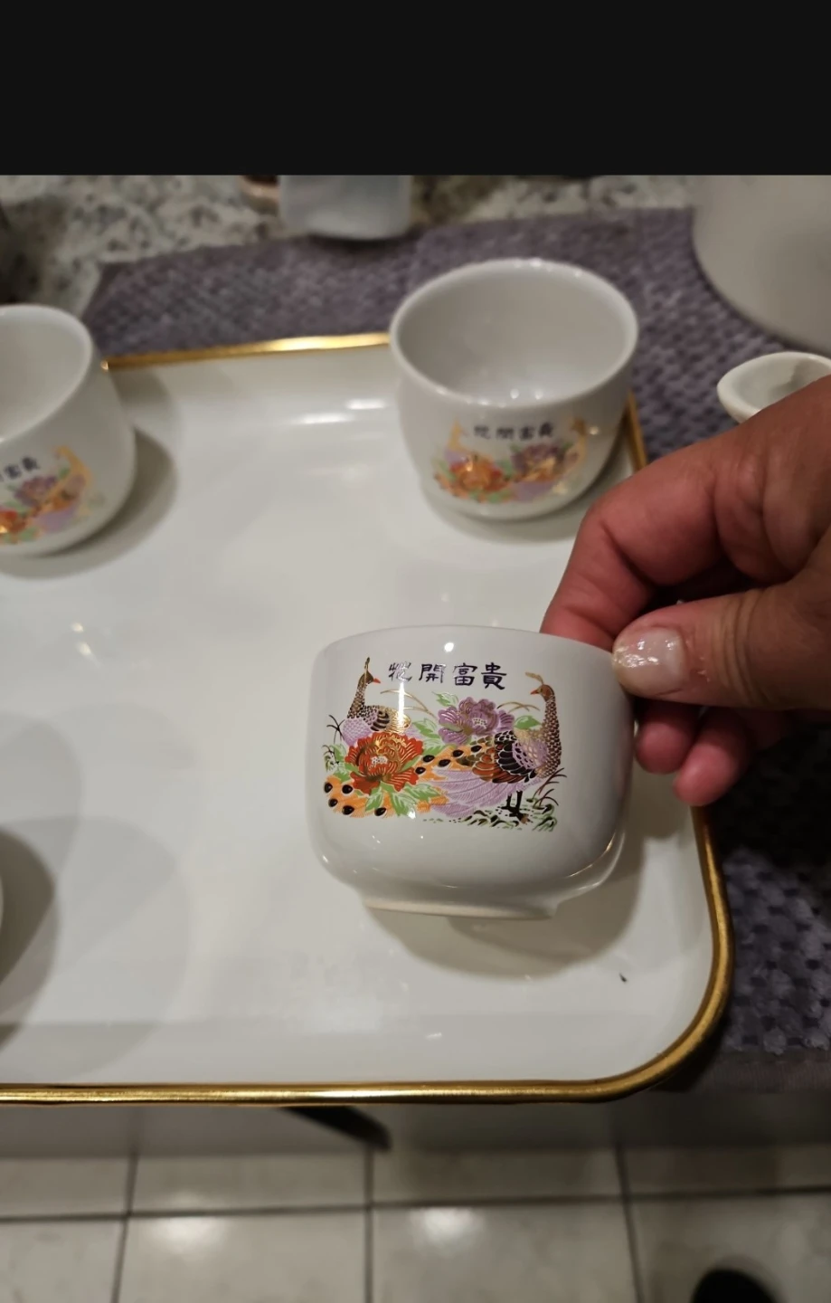 Ceramic Teapot and Cups Set with Peacock Design - photo 2