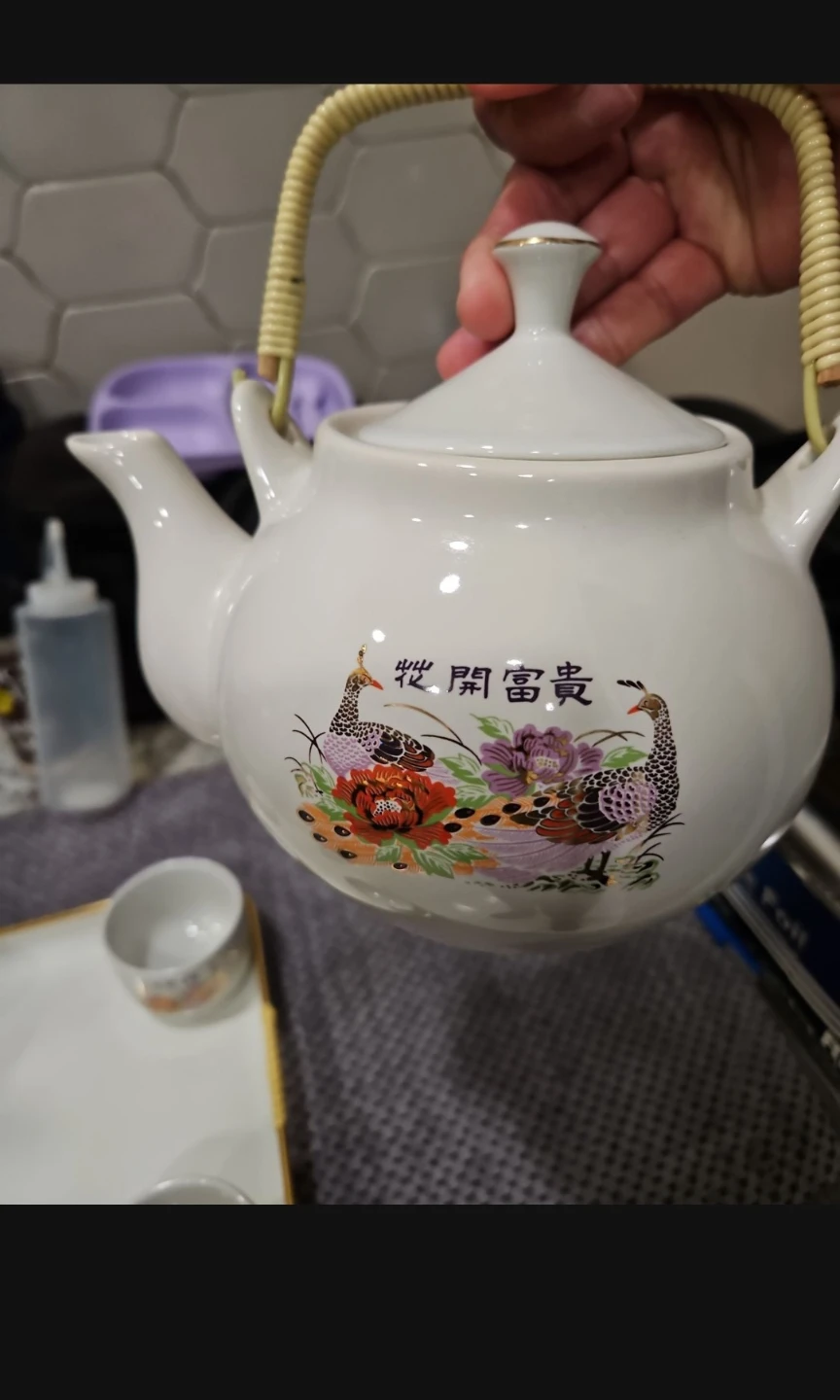 Ceramic Teapot and Cups Set with Peacock Design - photo 3