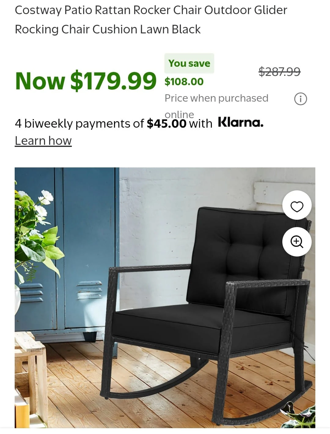 Costway Patio Rattan Rocker Chair