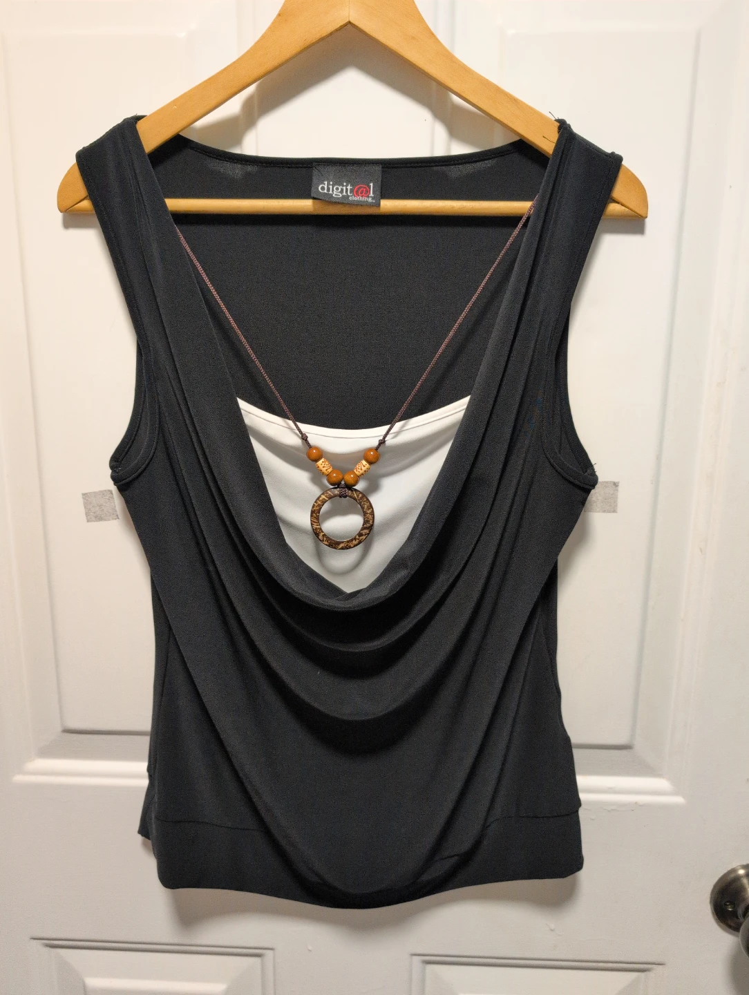 digit@l clothing Black Sleeveless Cowl Neck Top with Necklace