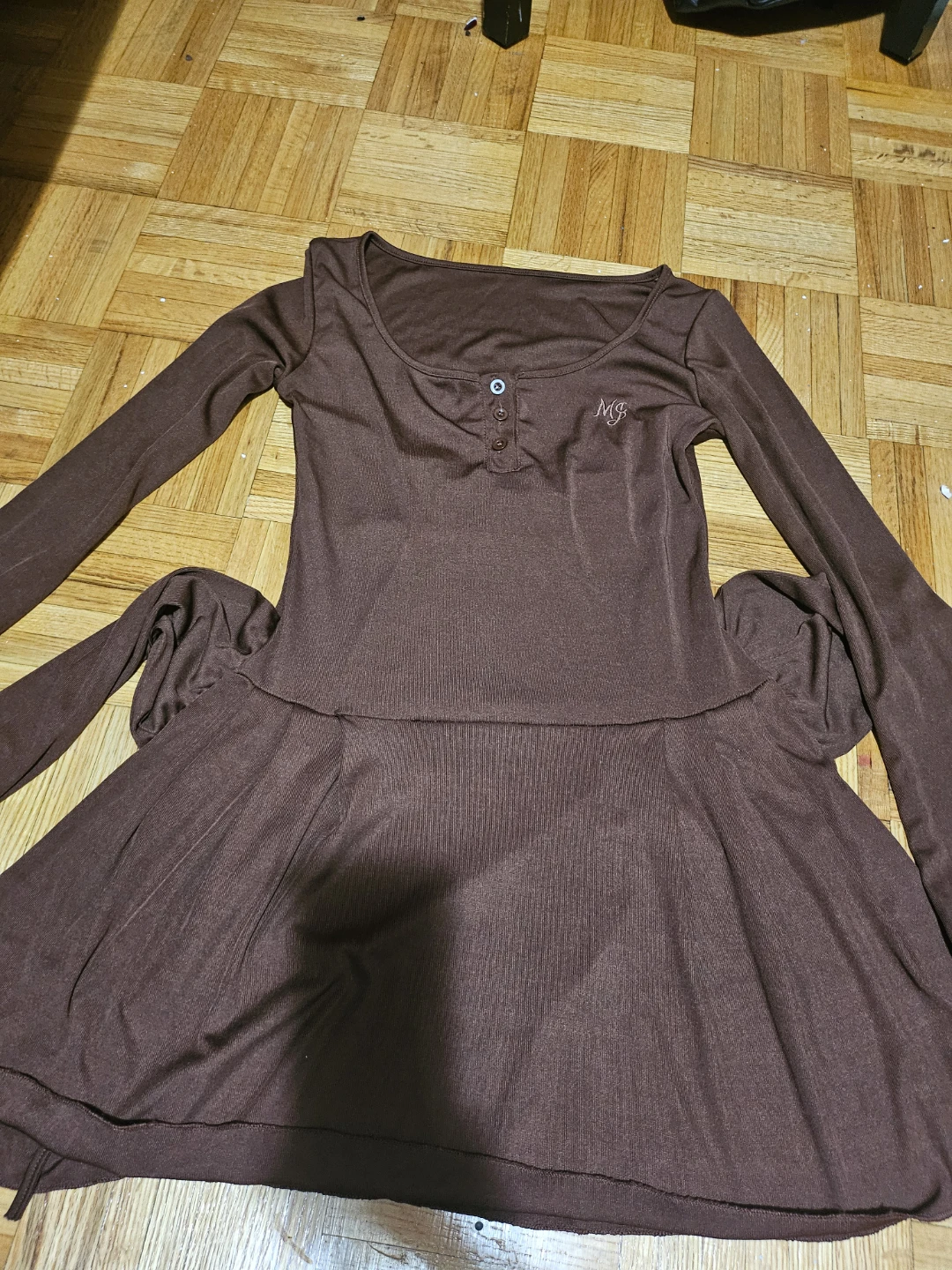 Brown Long Sleeve Mini Dress