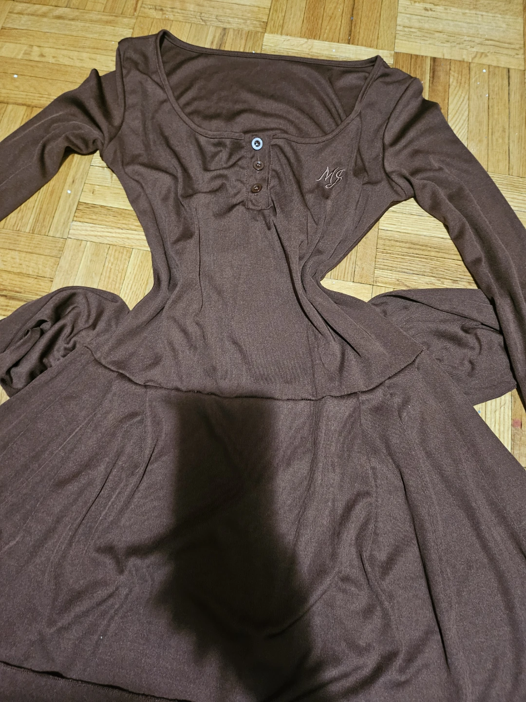 Brown Long Sleeve Mini Dress - photo 2