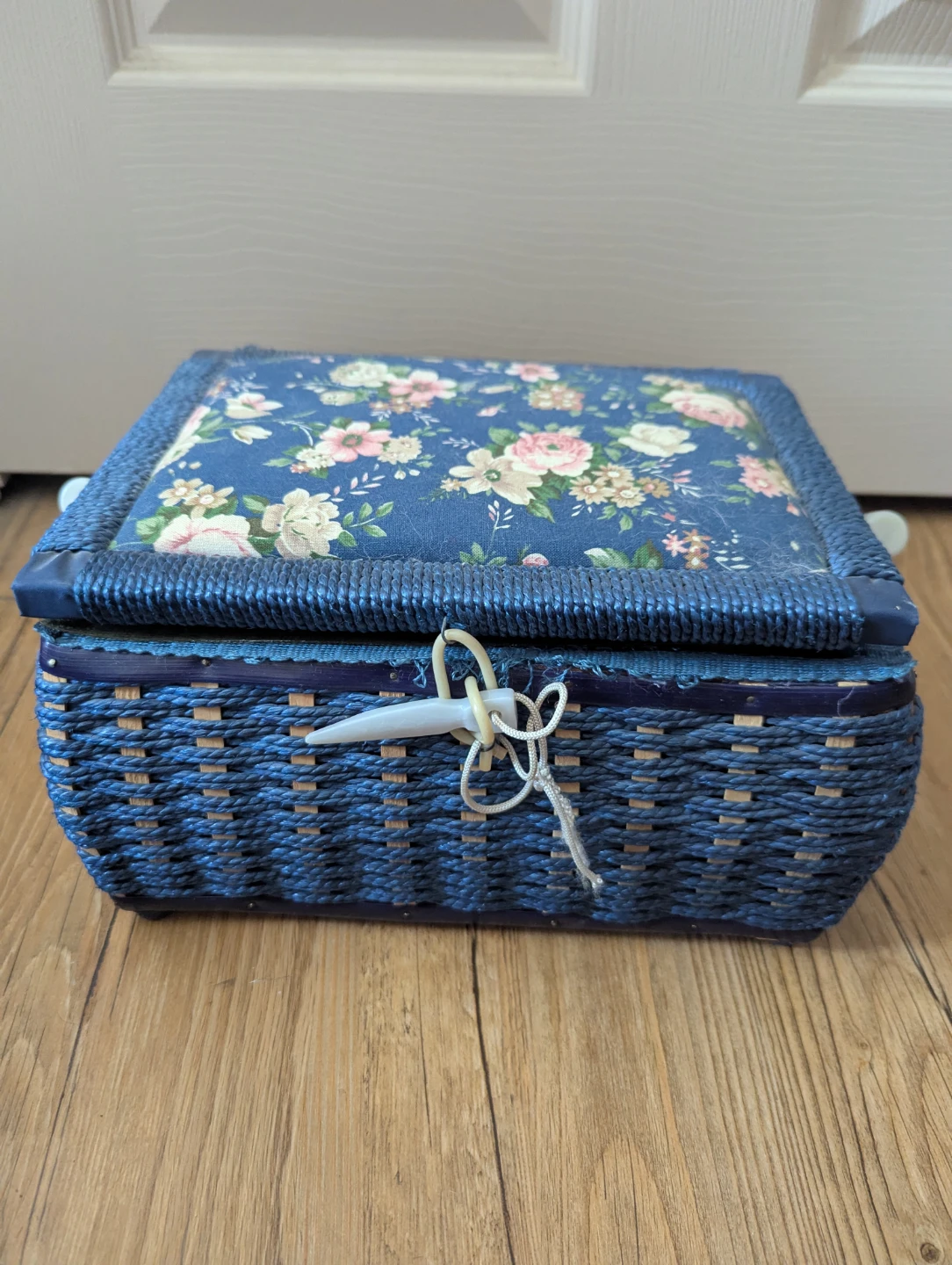 Blue Sewing Basket with Supplies