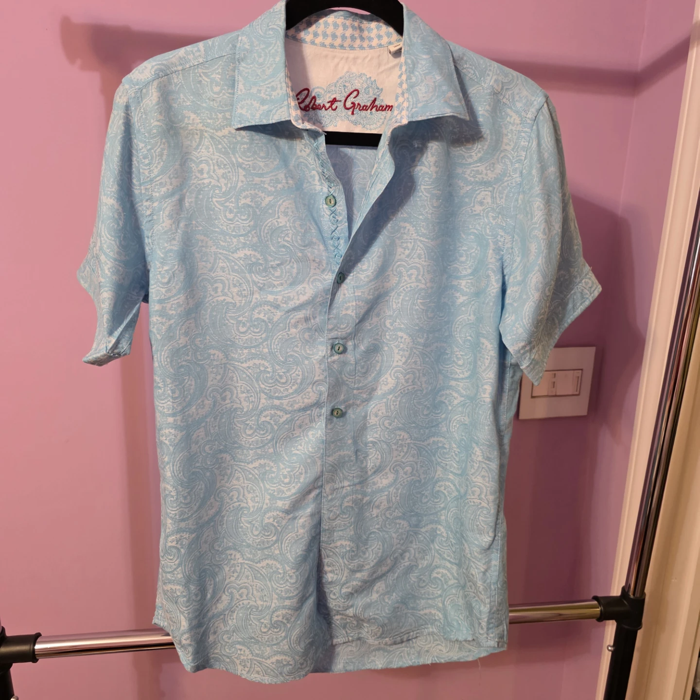 Robert Graham Blue Paisley  Short Sleeve Button Up Shirt XS
