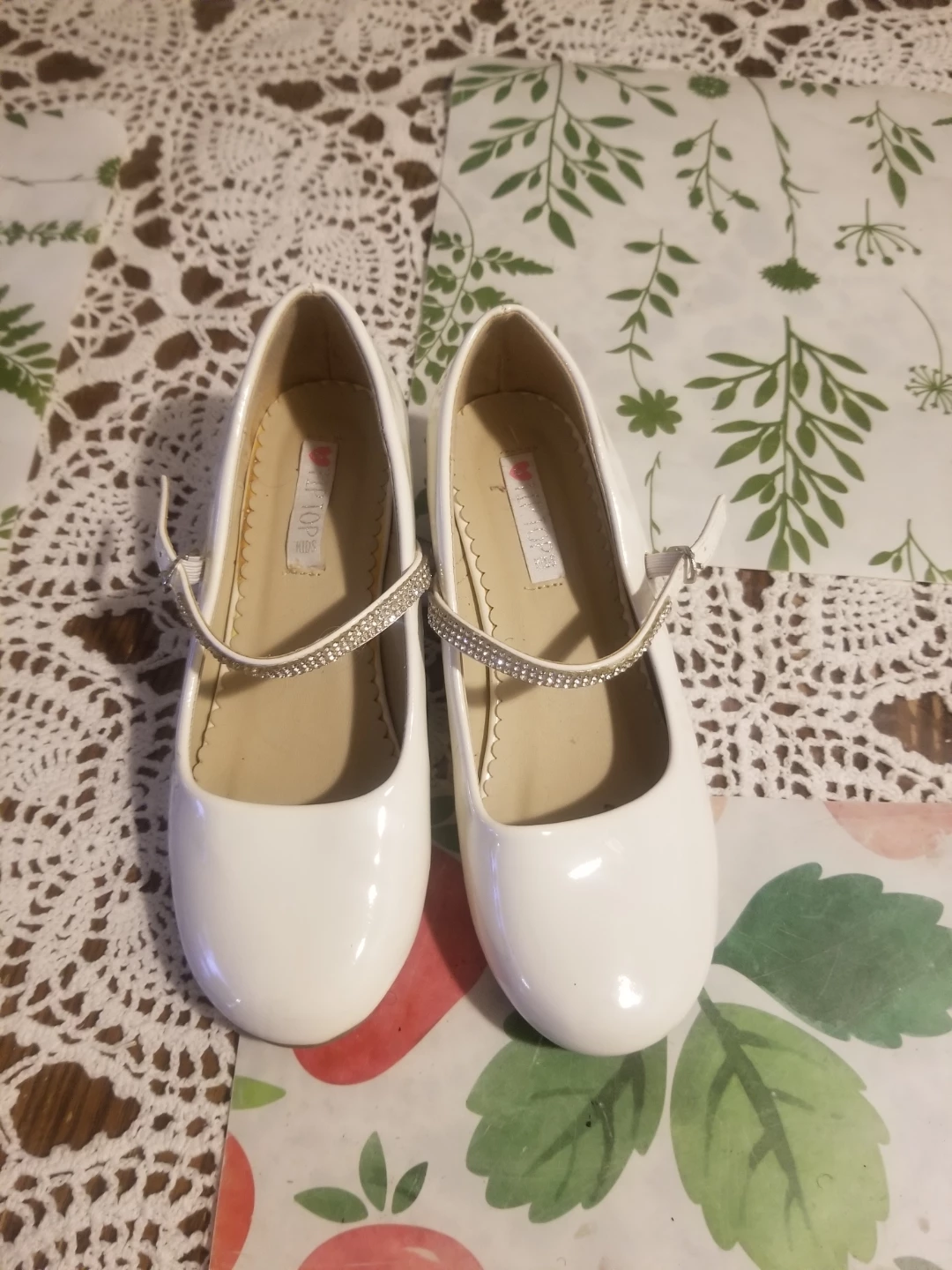 White Mary Jane Shoes with Rhinestone Strap