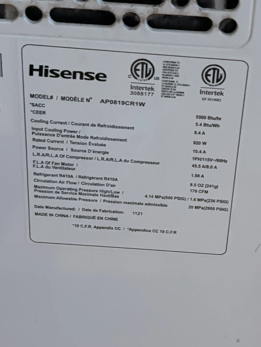 Hisense AP0819CR1W Portable Air Conditioner - photo 4