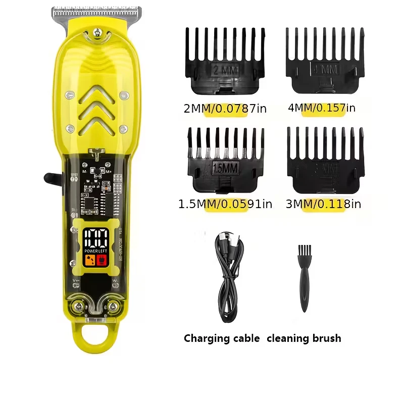 Yellow Professional Hair Clipper with 4 Guide Combs