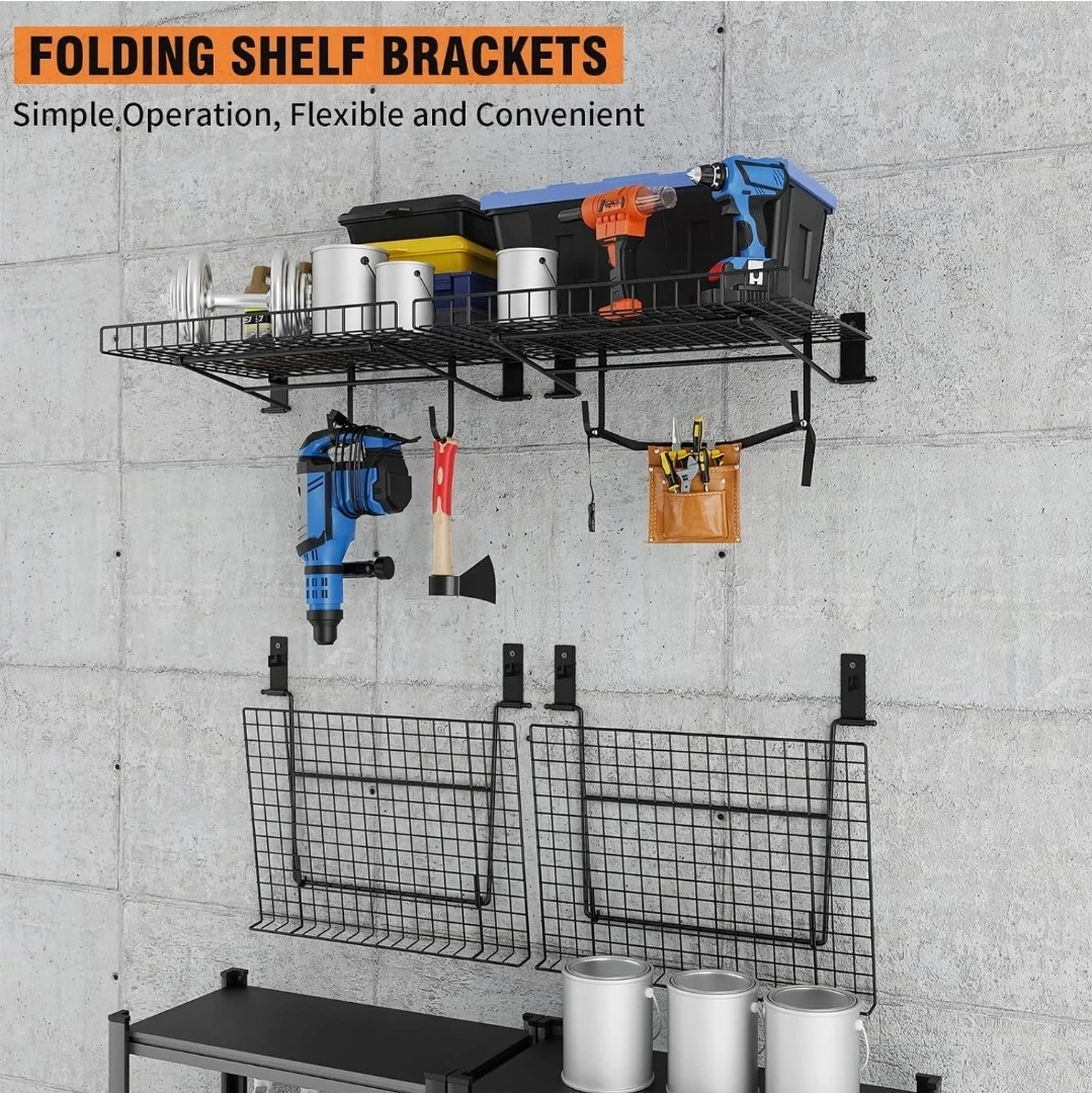 4 Pack Garage Wall Mounted Shelves with 8 Hooks - photo 5