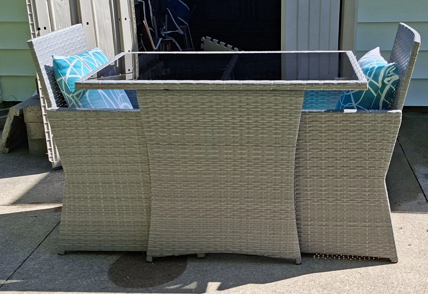 Rattan Outdoor Bistro Set with Glass Top Table & 2 Chairs