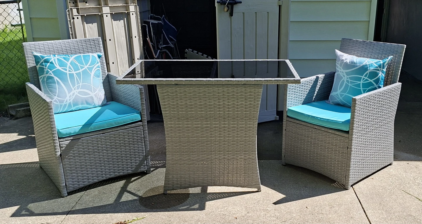 Rattan Outdoor Bistro Set with Glass Top Table & 2 Chairs - photo 2