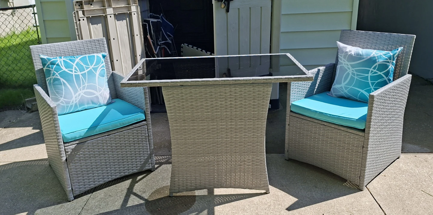 Rattan Outdoor Bistro Set with Glass Top Table & 2 Chairs - photo 4