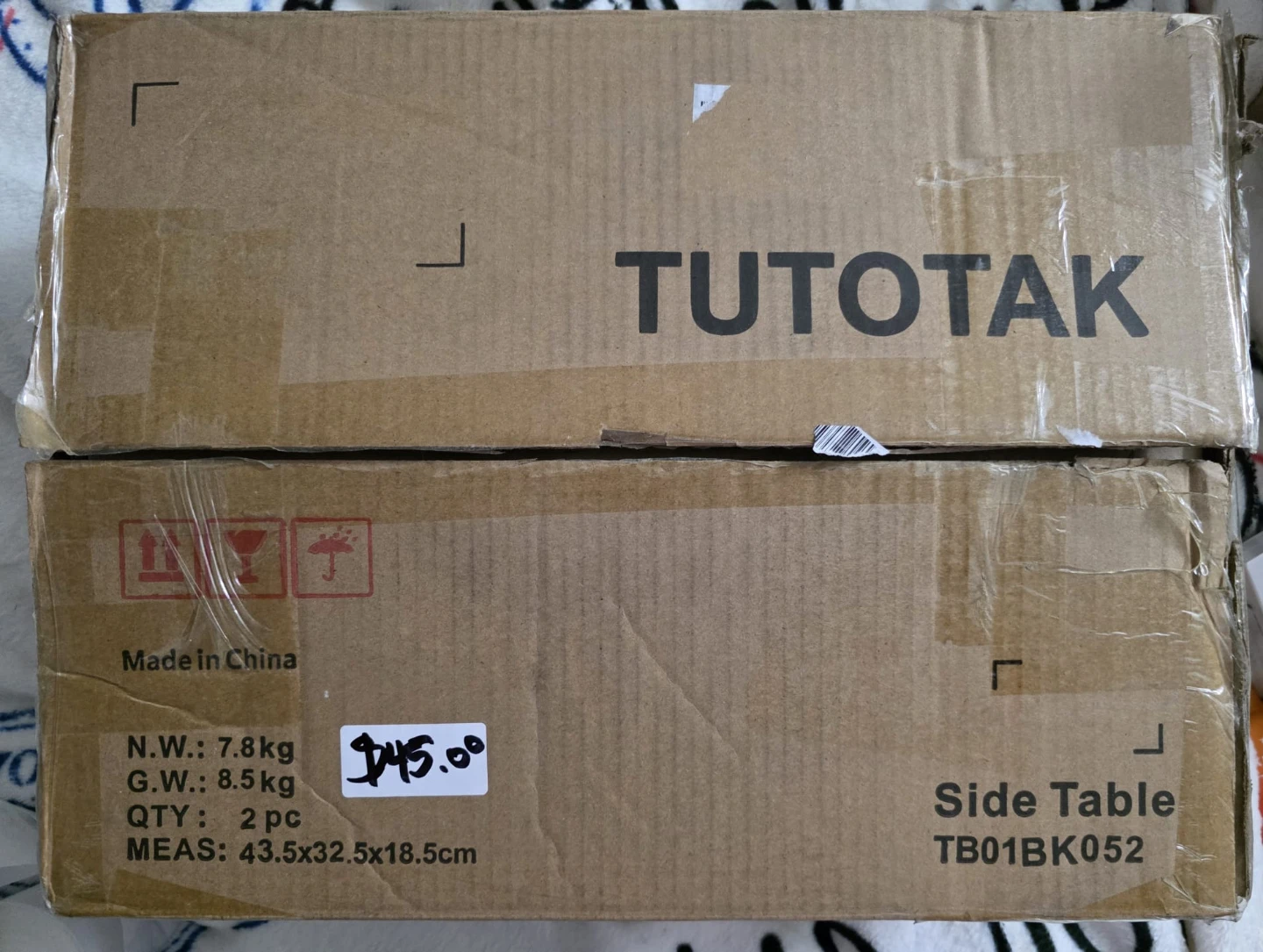 TUTOTAK Side Table with 2 USB Ports and Outlets TB01BK052