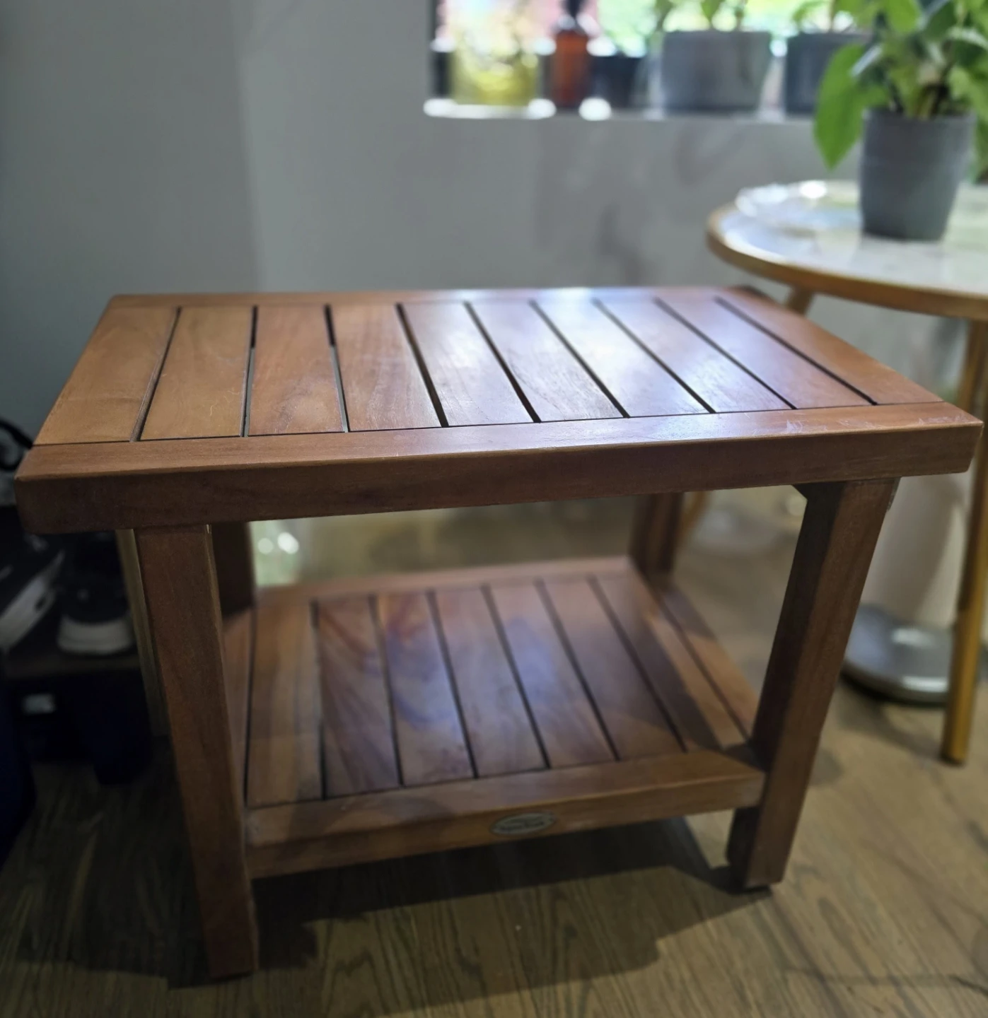 MOVE OUT SALE: AquaTeak Wooden Side Table with Shelf