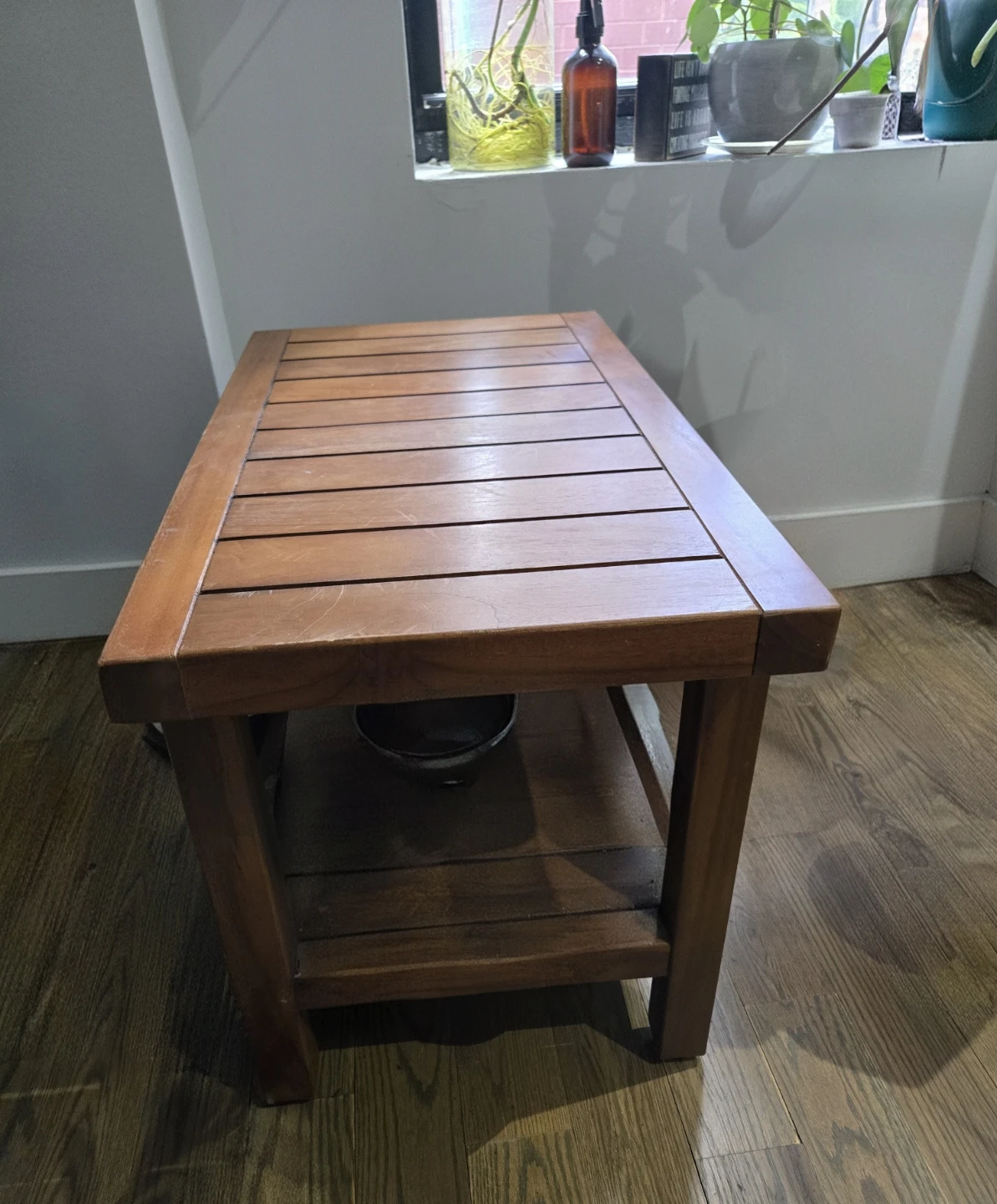MOVE OUT SALE: AquaTeak Wooden Side Table with Shelf - photo 2