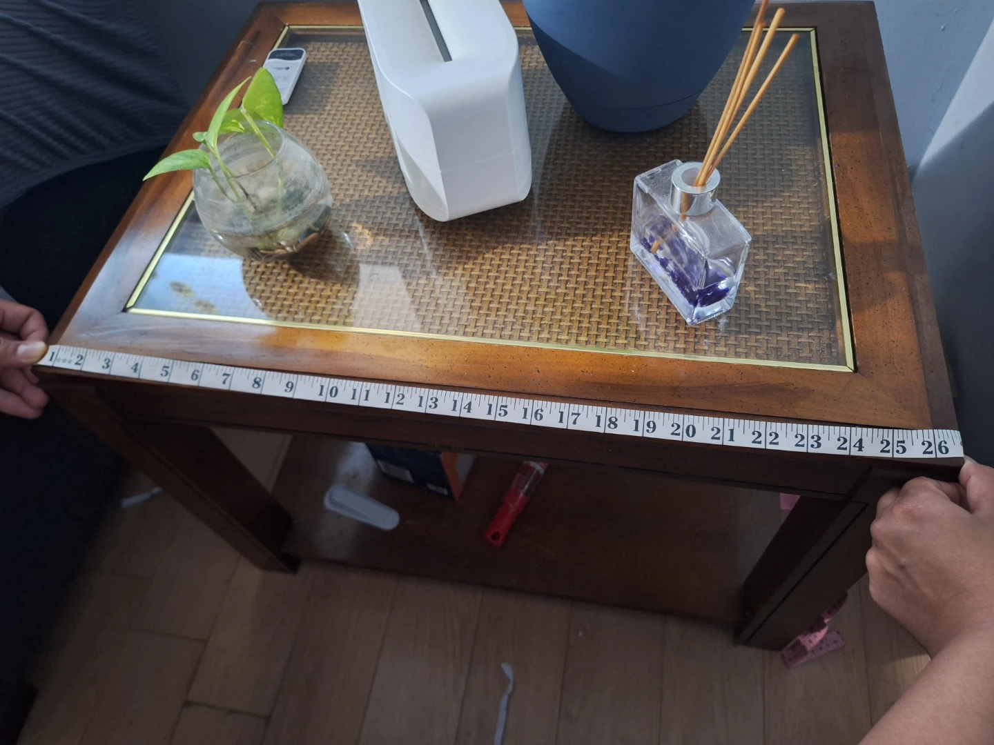 Wooden End Table with Glass Top - photo 2