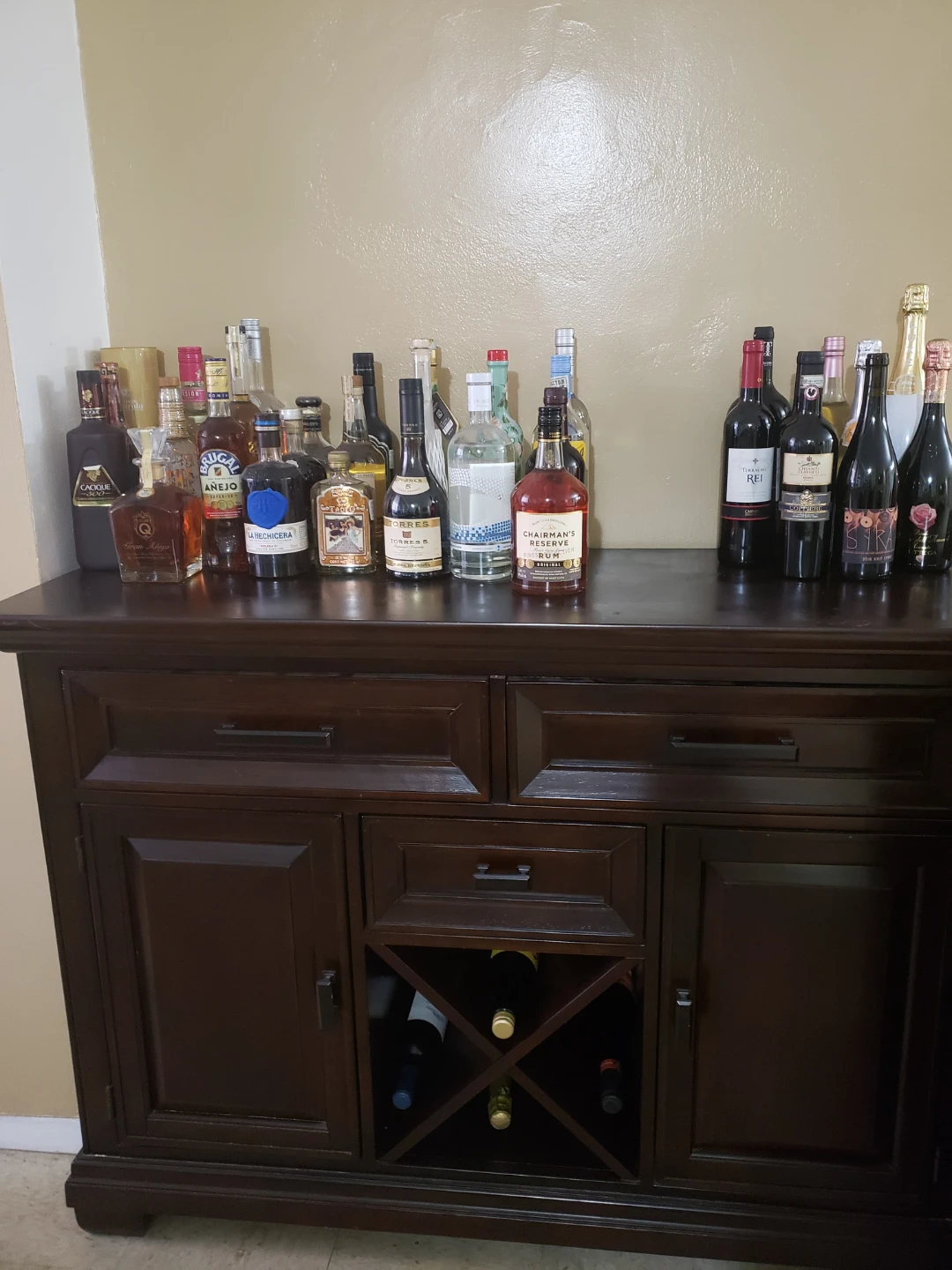 Dark Wood Buffet Sideboard with Wine Rack - photo 2