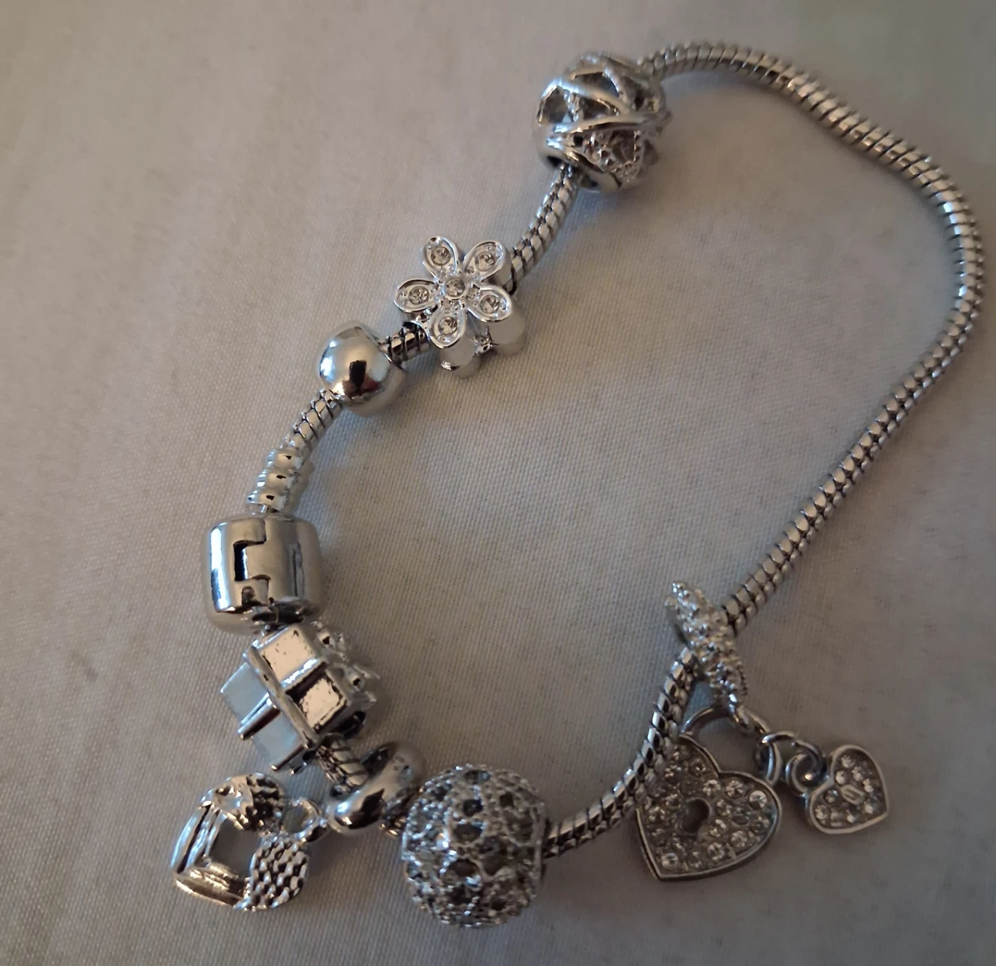 Silver Charm Bracelet with Heart and Lock Charms - photo 2