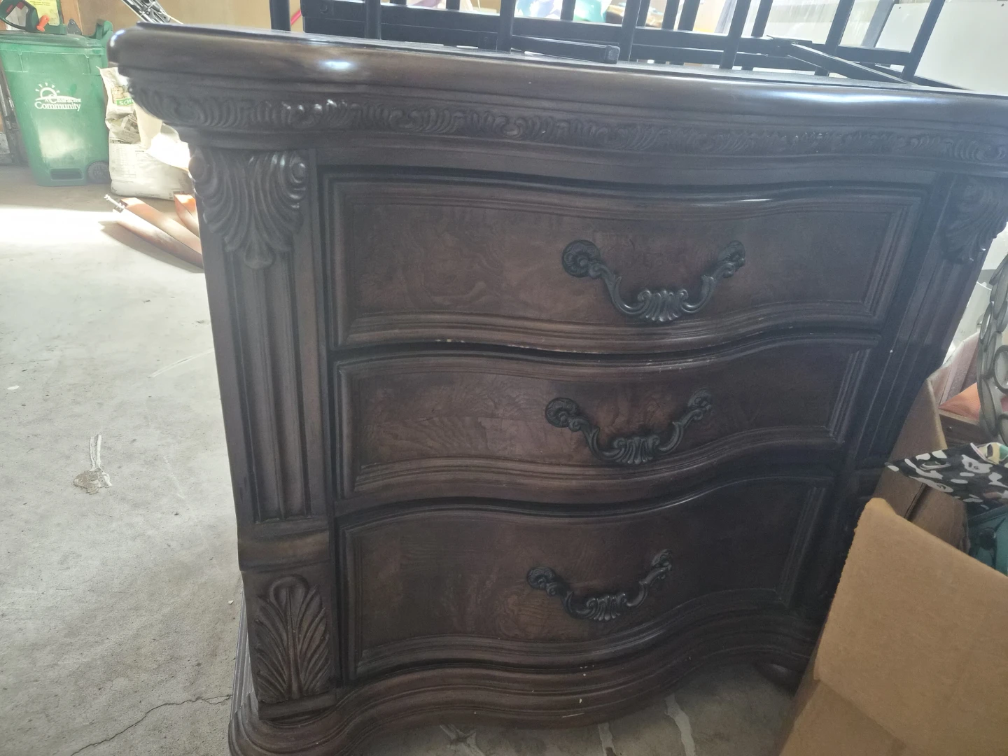 Dark Wood Nightstand with 3 Drawers