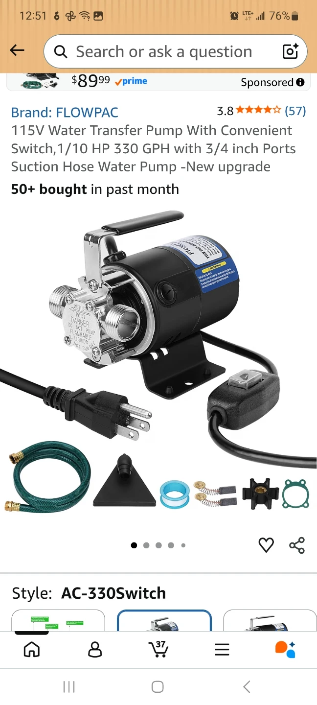 FLOWPAC 115V Water Transfer Pump AC-330Switch
