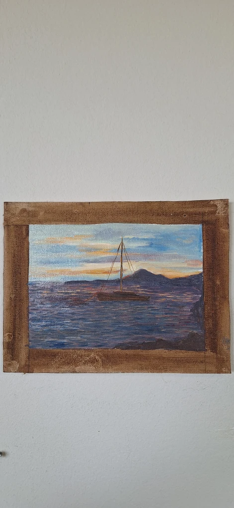 Oil Painting of a Sailboat at Sunset