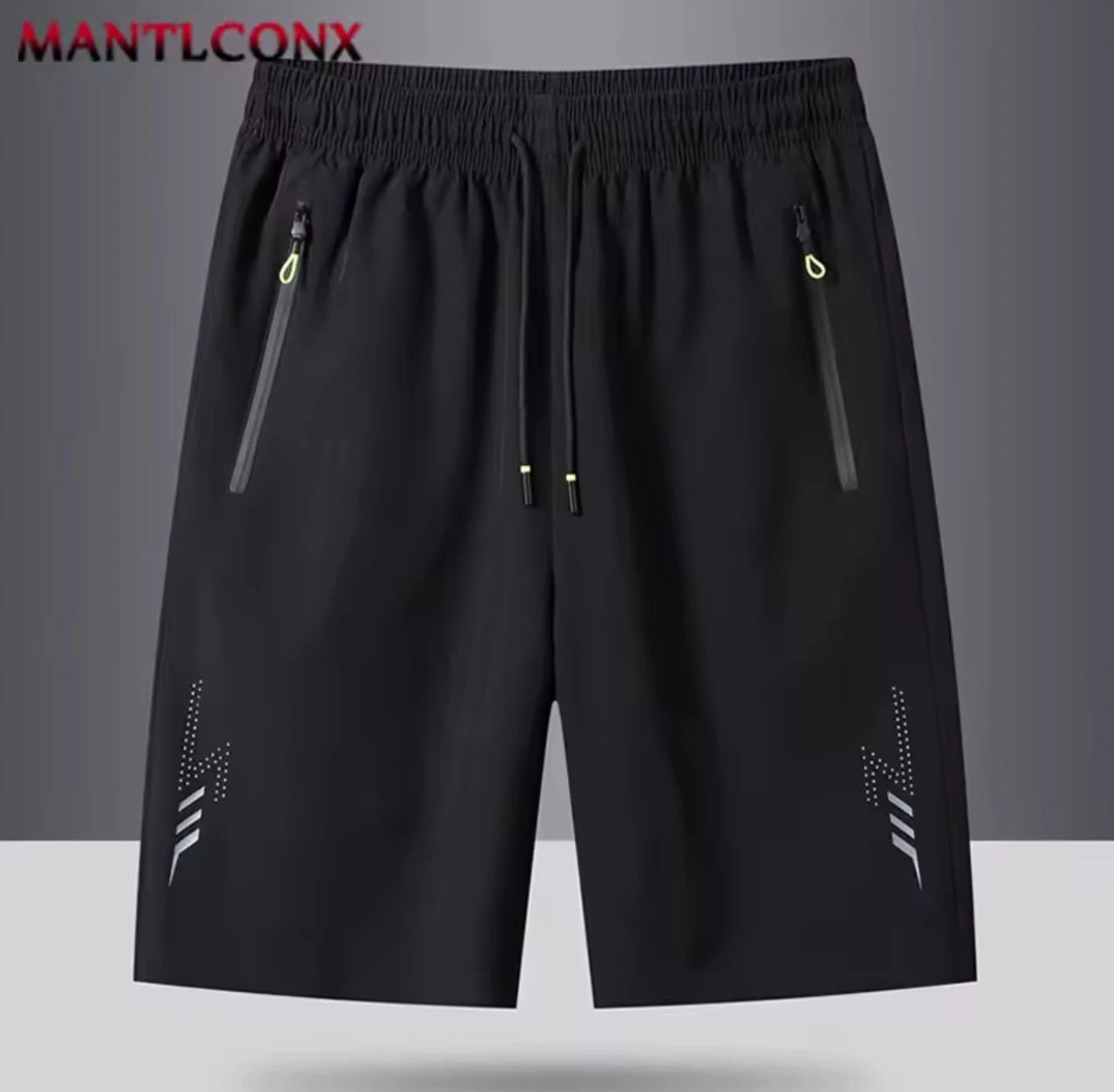MANTLCXN Men's Black Athletic Shorts with Zipper Pockets