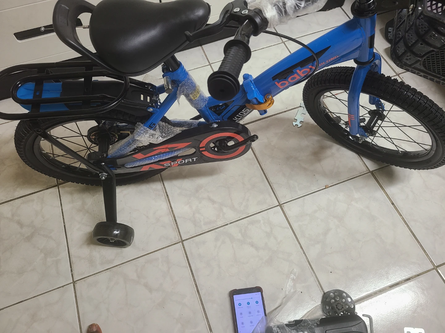 Blue Kids Training Bike with Basket