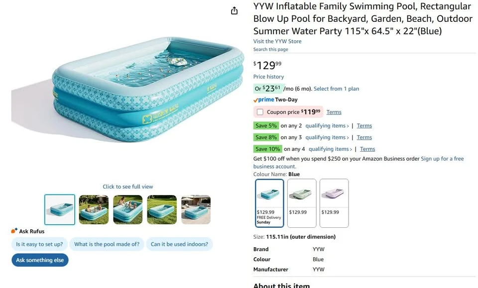 Inflatable Family Swimming Pool - Blue - photo 2