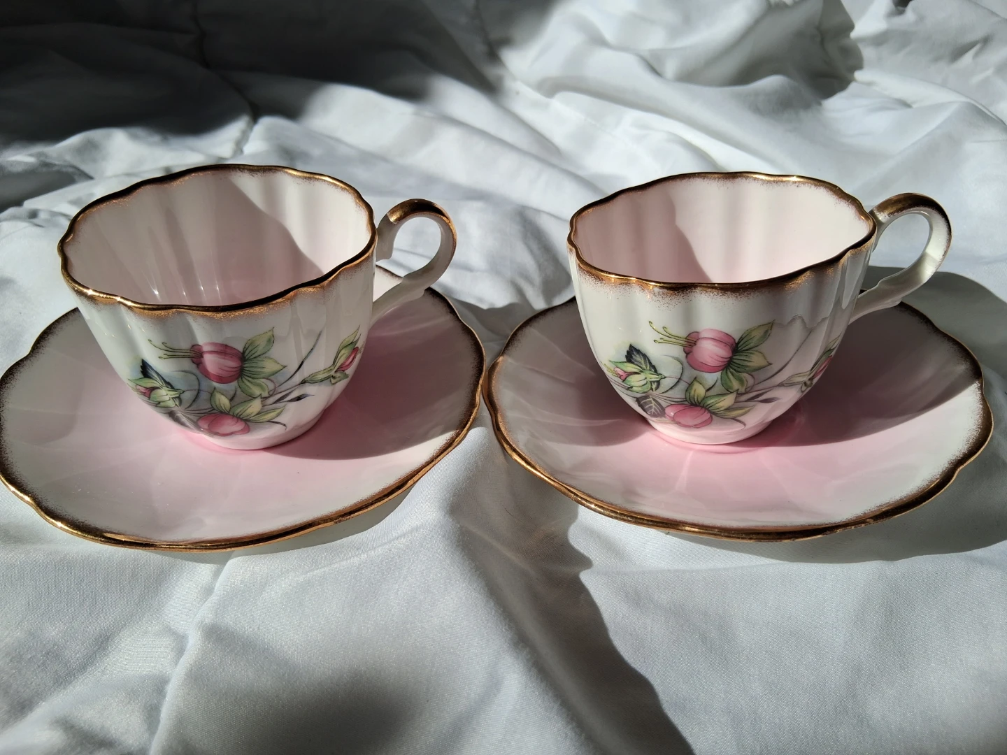 Vintage Taylor & Kent China Tea Cups and Saucers Set of 2