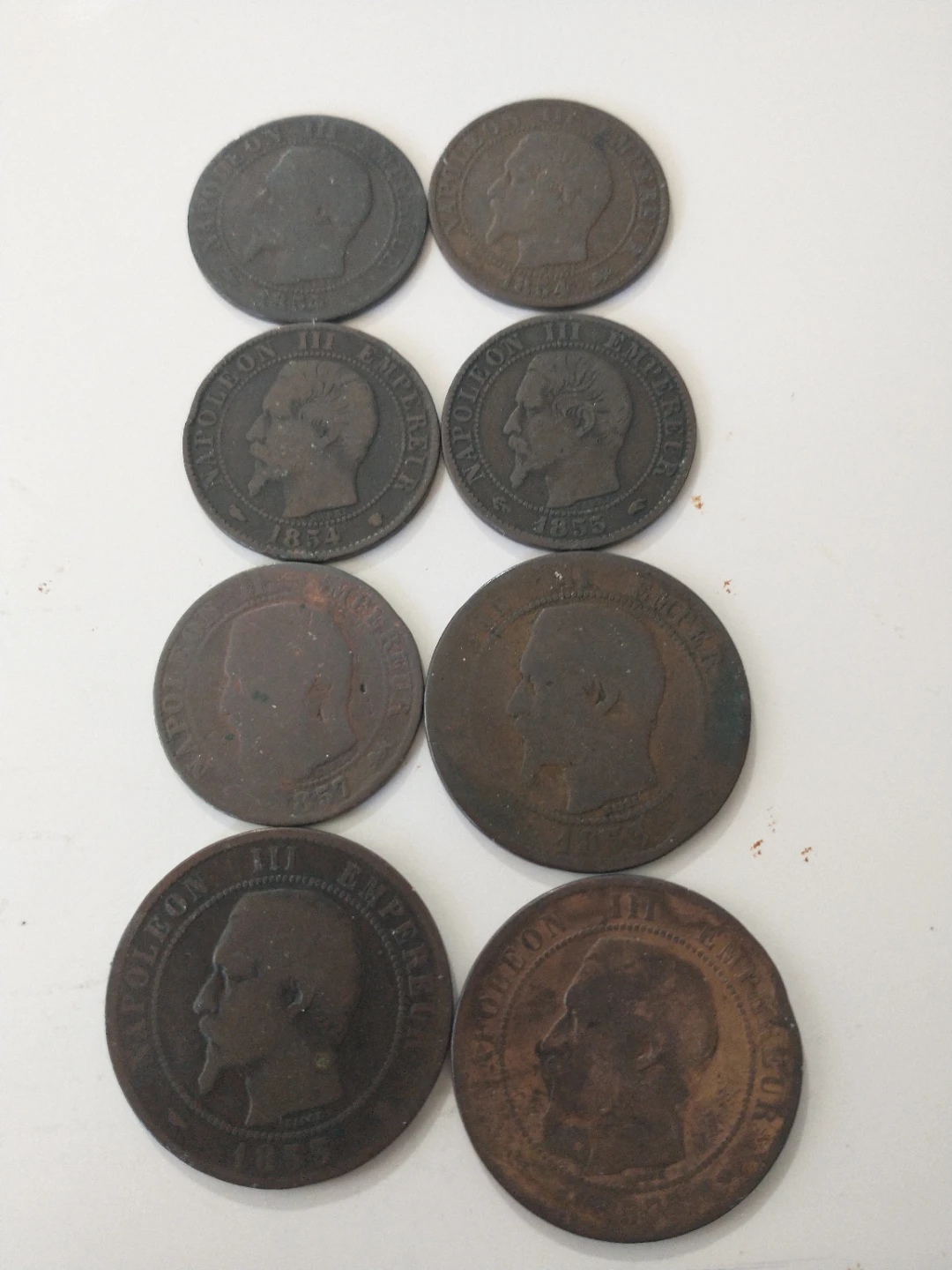 1853-1857 Napoleon III French Empire coins x8 - photo 2