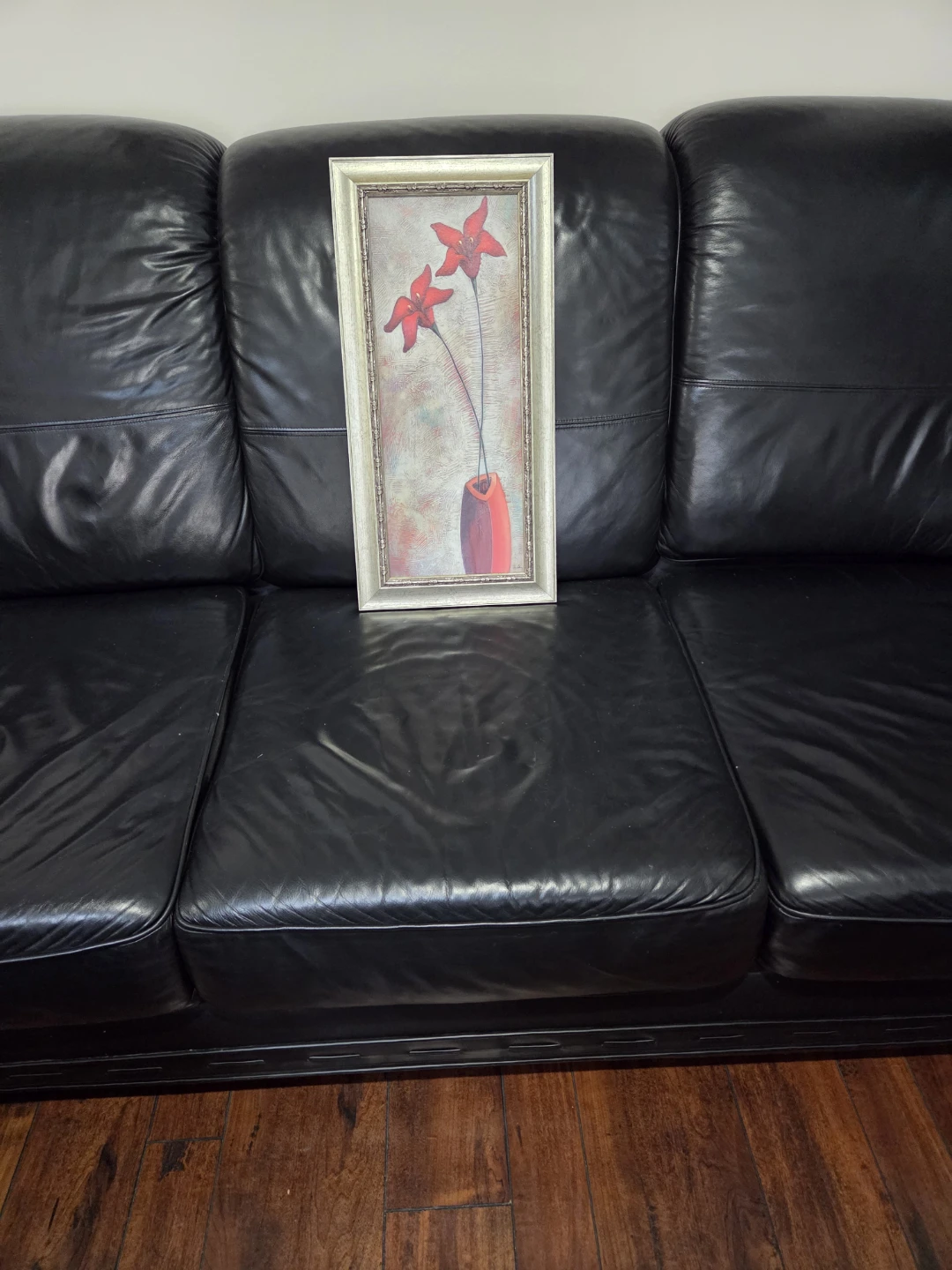 23.5" x 11.5" Framed Painting of Red Flowers in a Vase - photo 2