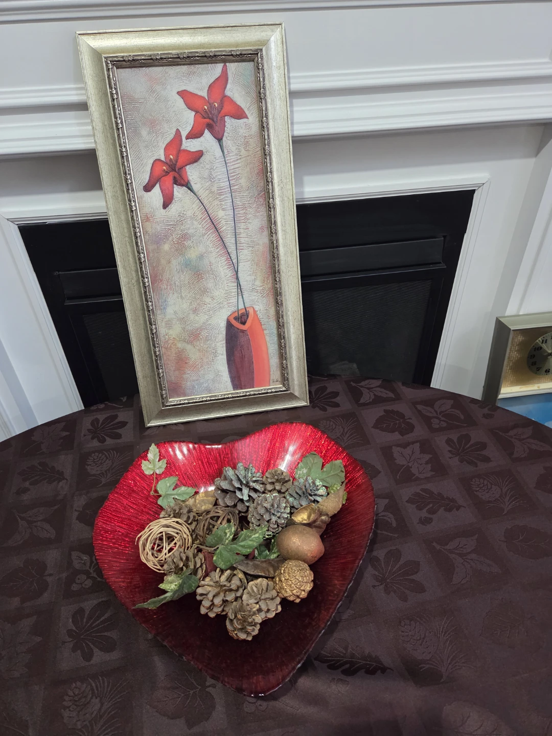 23.5" x 11.5" Framed Painting of Red Flowers in a Vase - photo 4