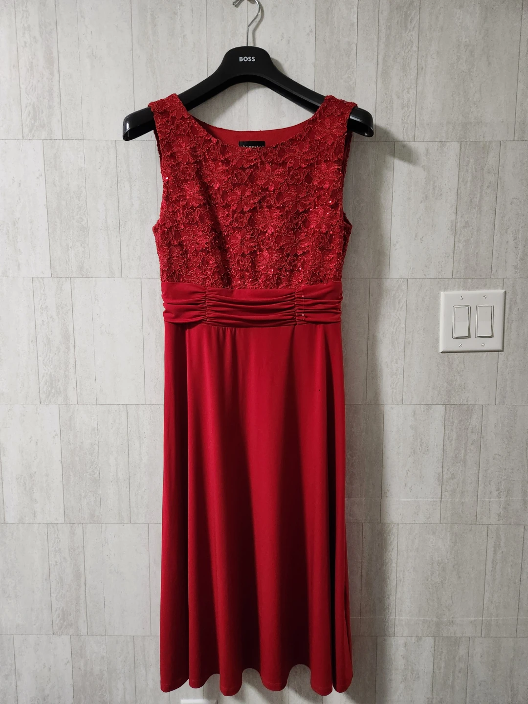 Vera Mont Red Lace Sequin Party Dress - photo 2
