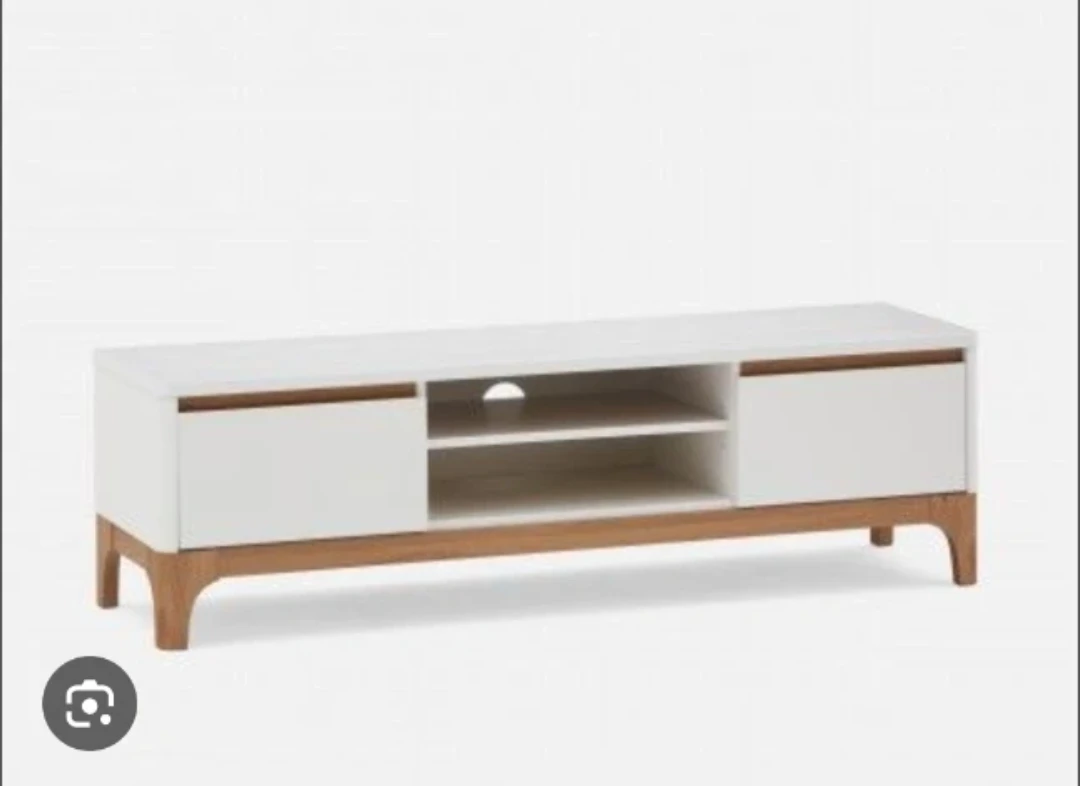 White TV Stand/Media Unit with Wood Accents