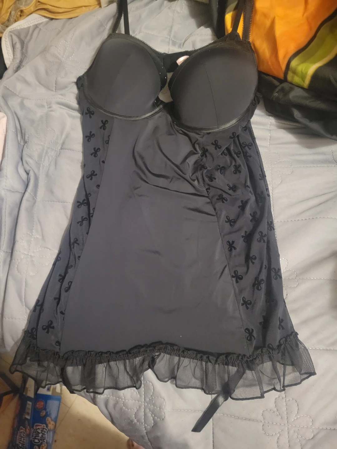 Black Sheer Chemise with Bow Detail