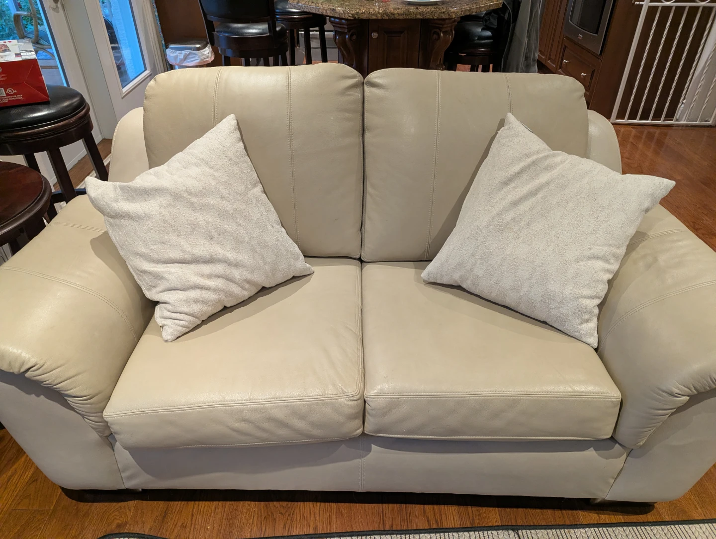 Cream Leather Loveseat