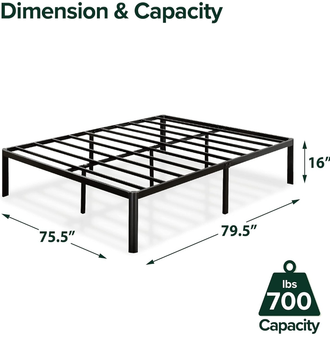 King Size -Black Metal Bed Frame - 75.5" x 79.5"